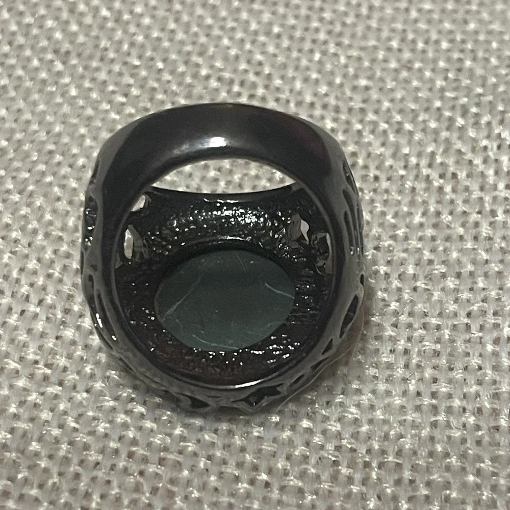 Black Dome Ring Dark Glam Goth Fantasy Hearts Stars Crescent Moon Celestial Sz 8